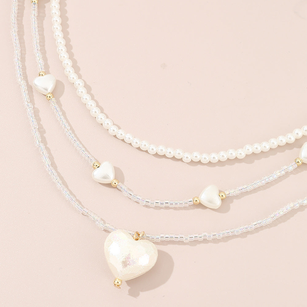 Set di collane con pendente a forma di cuore, dolci e carine, per bambine, con catenina a perline rotonde in stile principessa
