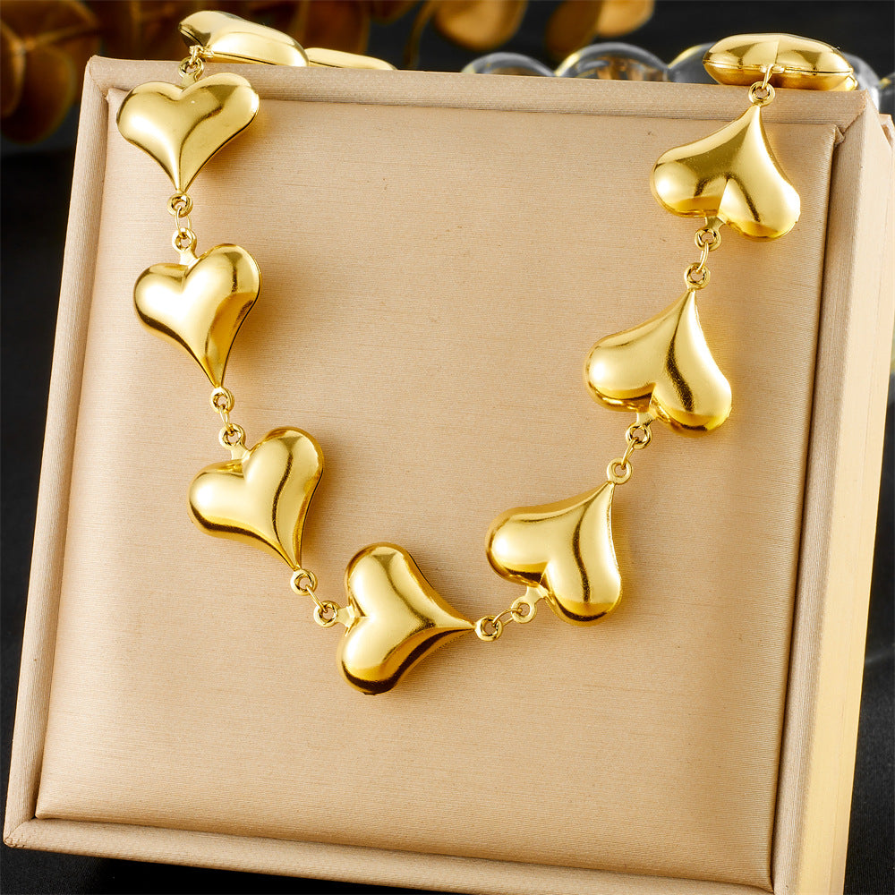 Minimalist Polished Stainless Steel Heart Cable Chain Necklace and Bracelet Set for Women