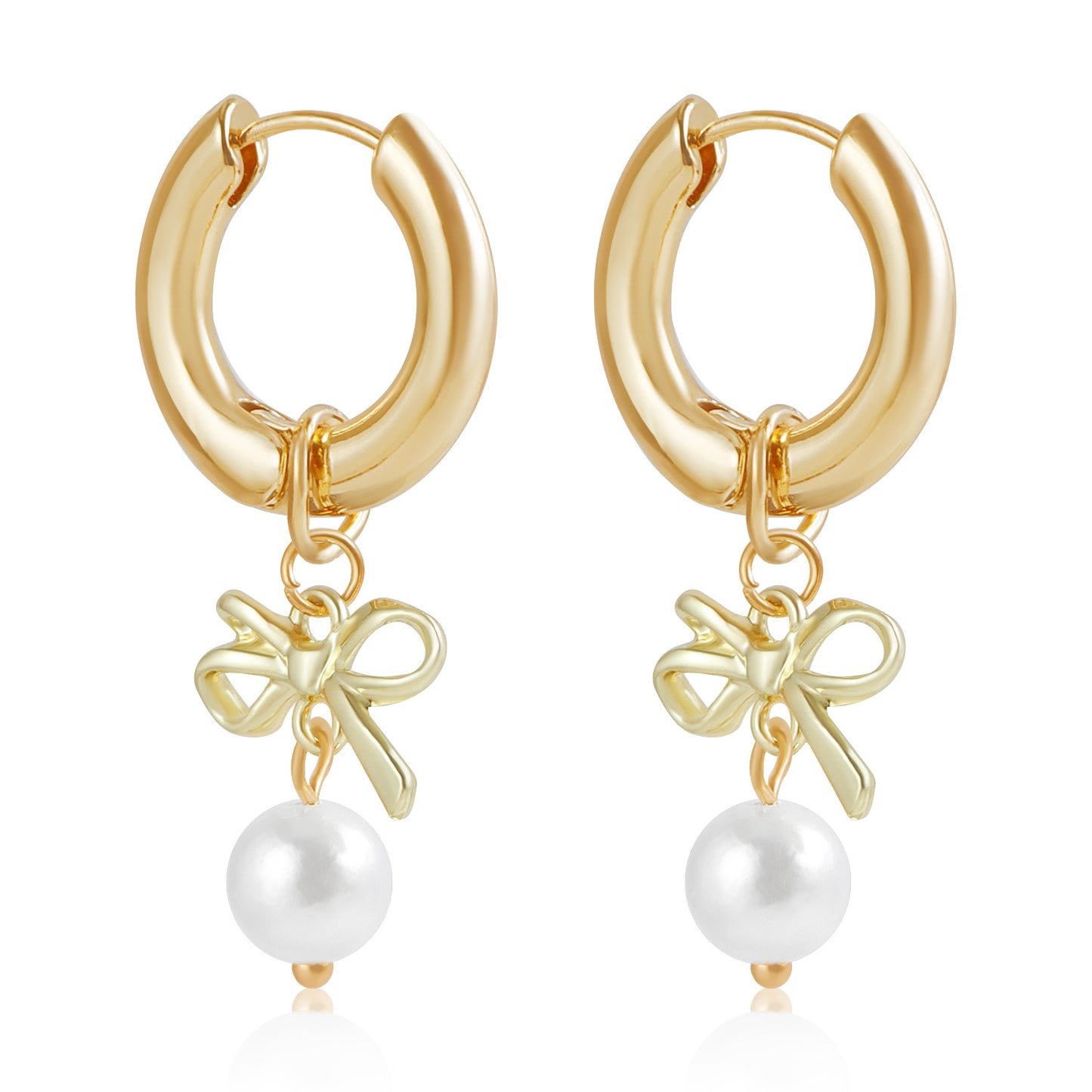 Aretes de aro simétricos con perlas y lazo de estilo vintage para mujer, con base de aleación y acabado galvanizado