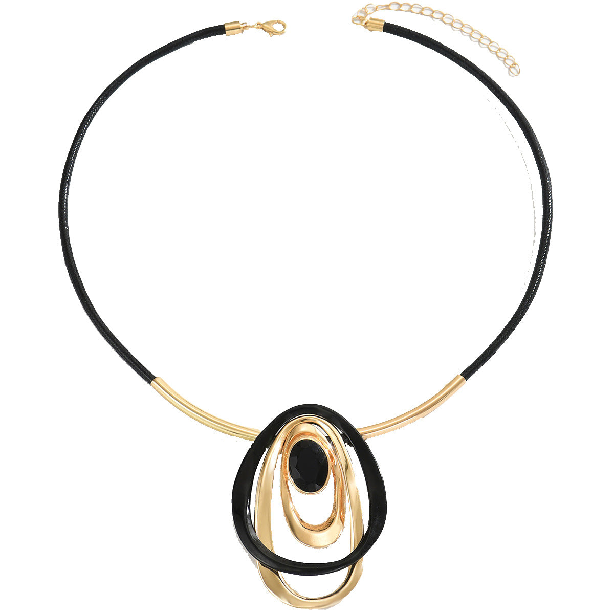 Collana Pendente Geometrico Retrò Circolare da Donna, Lega Placcata, Lunga Catena Clavicola con Design ad Anello