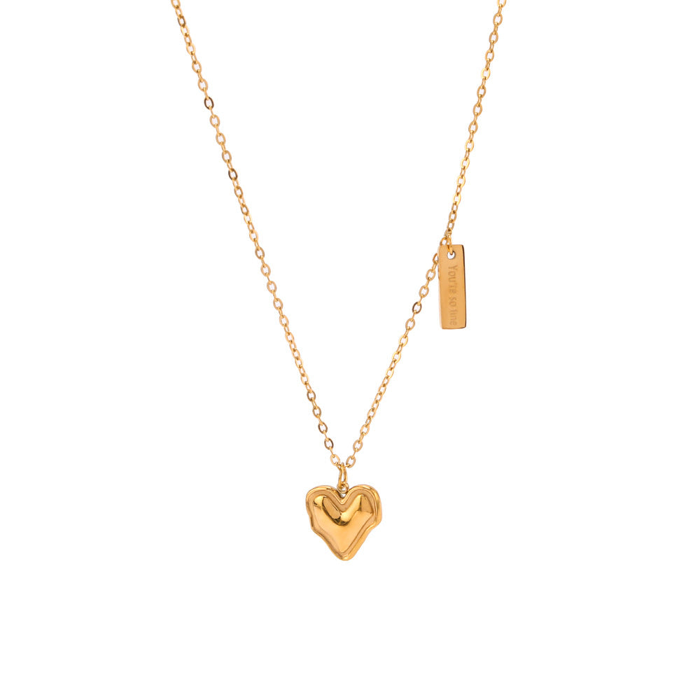 Collana da Donna Minimalista a Cuore in Acciaio al Titanio con Finitura Placcata Sottovuoto 18K, Catena a O in Acciaio Inossidabile