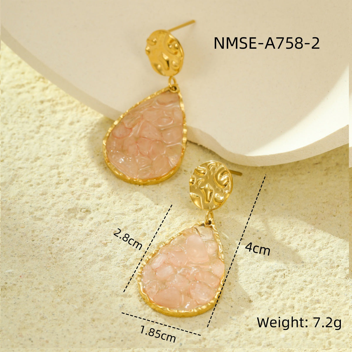 Vintage Minimalist Stainless Steel Waterdrop Pendant Earrings with Natural Stone Inlay for Women