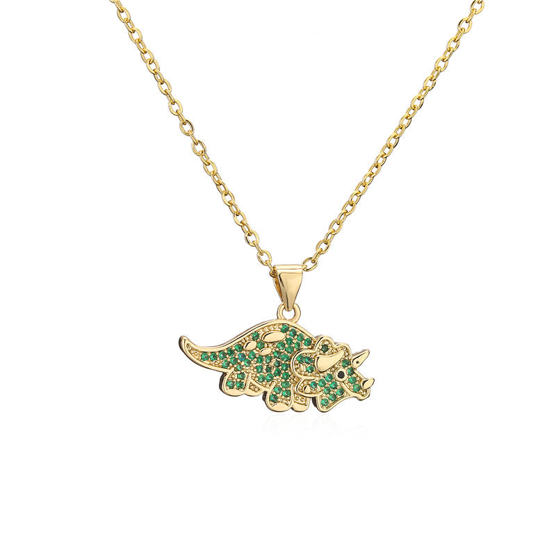 Collana con Pendente Dinosauro Geometrico in Rame con Placcatura in Zirconia Micro-Incastonata