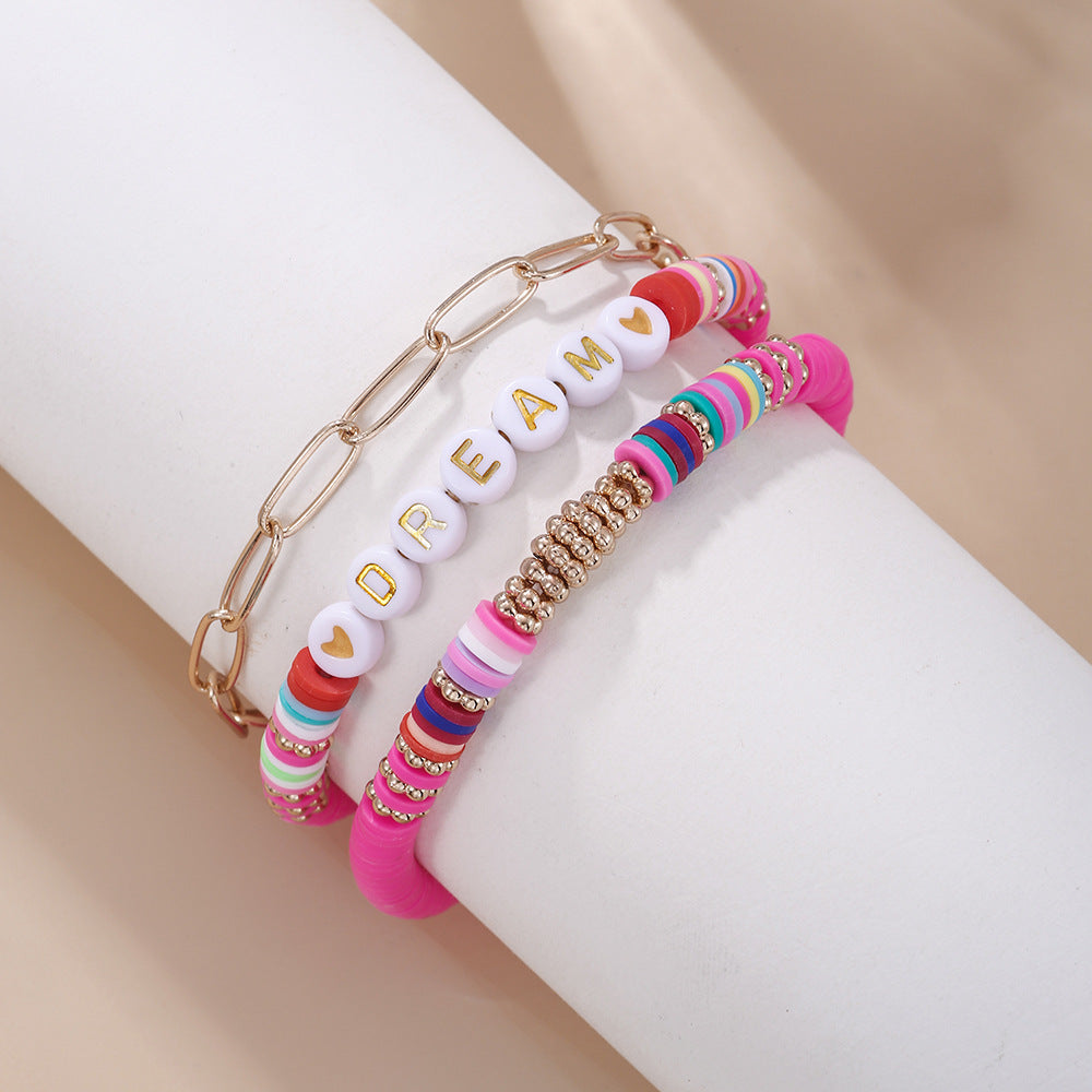 Bohemian Handmade Resin Letter Geometric Bracelet Set with Cable Chain