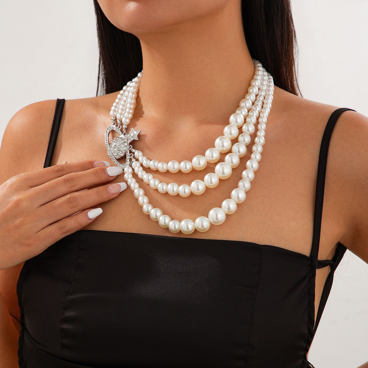 Luxury Elegant Geometric Alloy Faux Pearl Multi-layer Plated Necklace for Women