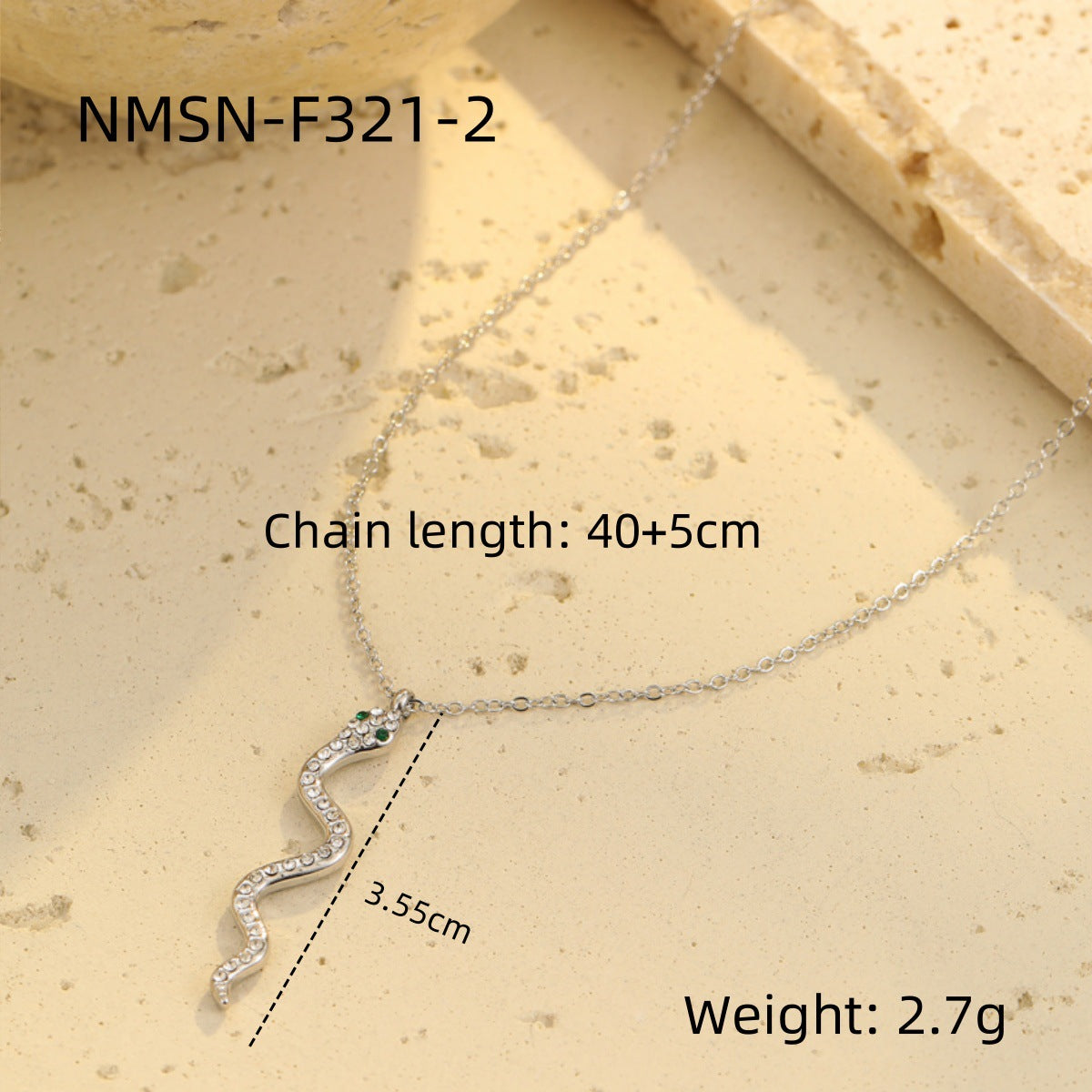 Elegante collar con colgante de serpiente de acero inoxidable con incrustaciones de circonitas para mujer
