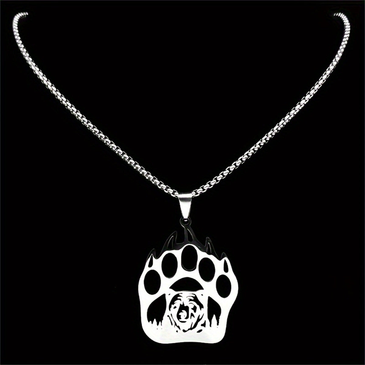 Minimalist Geometric Bear Paw Pendant Necklace for Men in Stainless Steel with Polished Finish