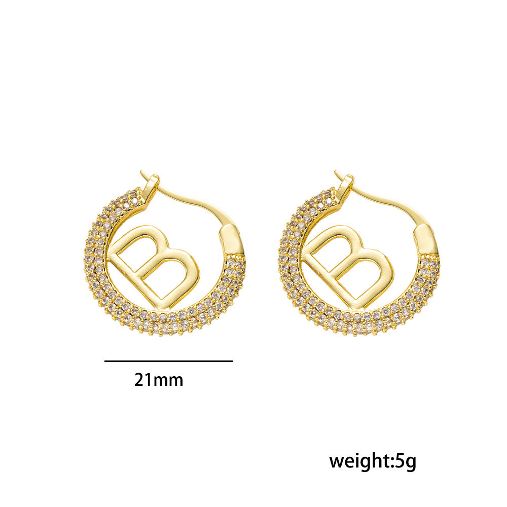 Minimalist Letter-Shaped Earrings for Women in Brass with 18K Gold Plating, Hypoallergenic Lightweight Luxury Ear Studs
