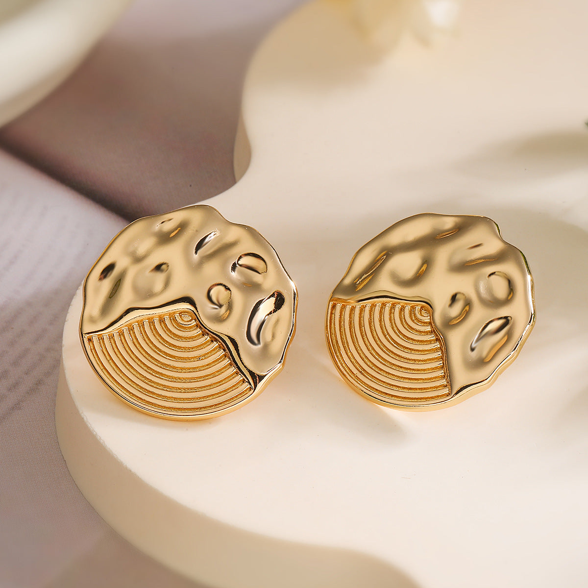 Minimalist Geometric Copper Stud Earrings for Women with Real Gold Plating Vintage-Inspired Elegant Design