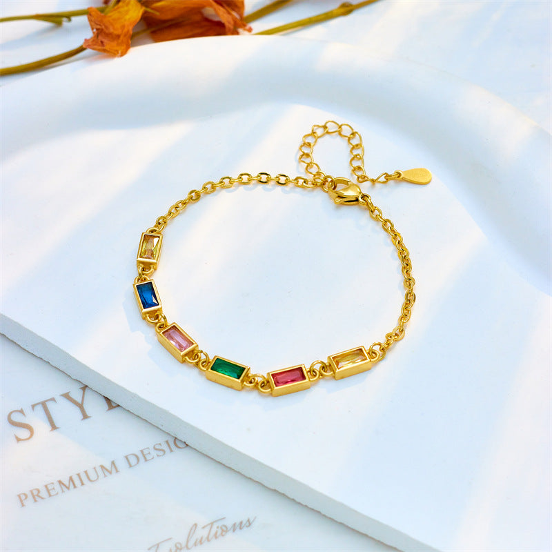 Bracciale da donna in acciaio inossidabile con catena impreziosita da strass, stile retrò minimalista