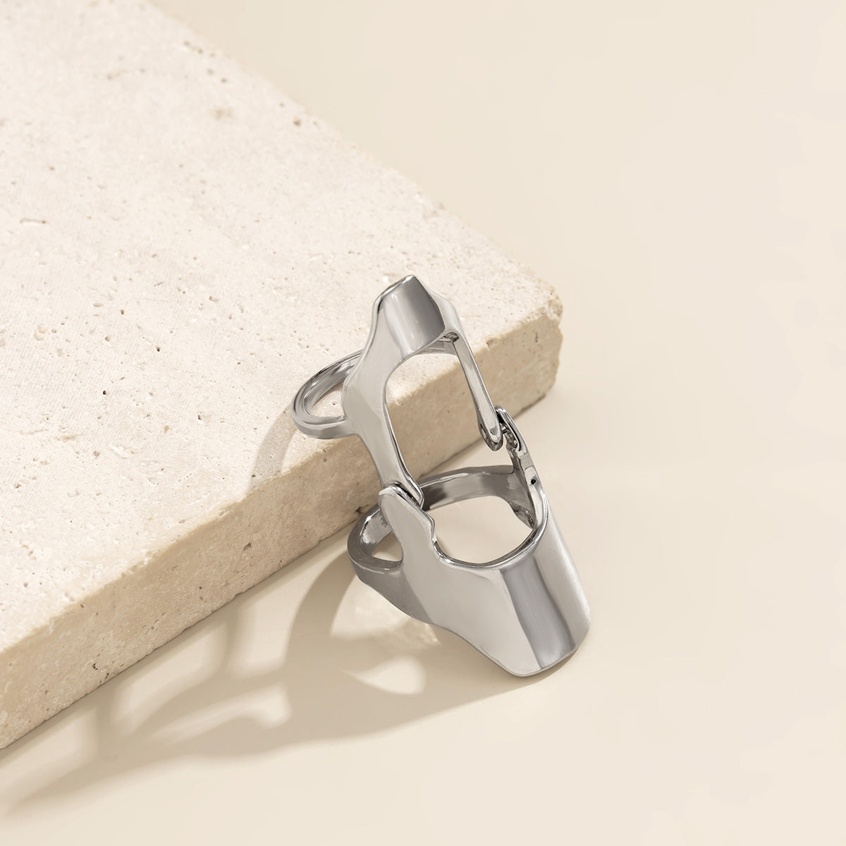 Anello da nocche regolabile da donna in lega in stile hip-hop, geometrico, traforato, vintage, con finitura placcata