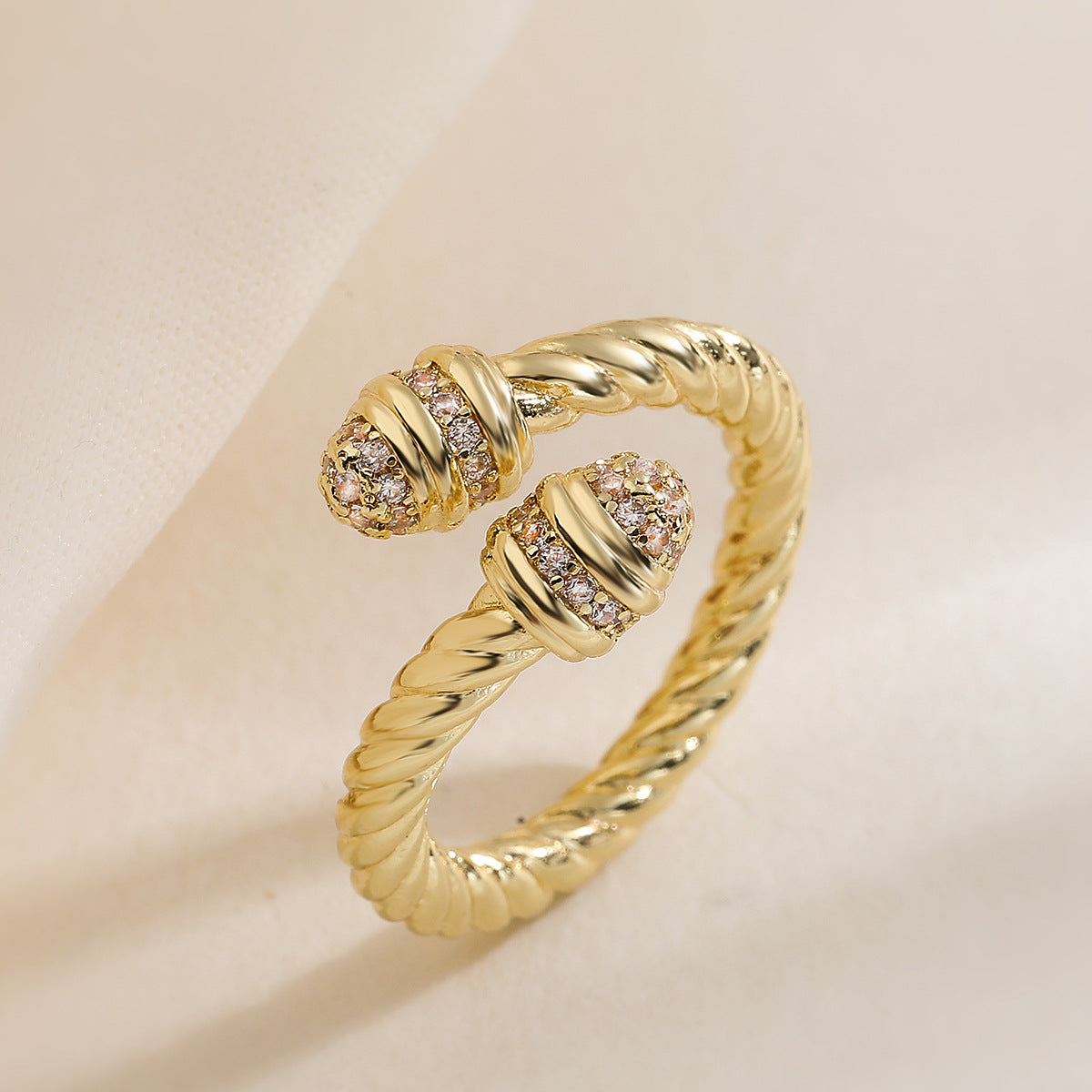Minimalist Geometric Open Ring for Women in Copper with 18K Gold Plating and Zircon Inlay