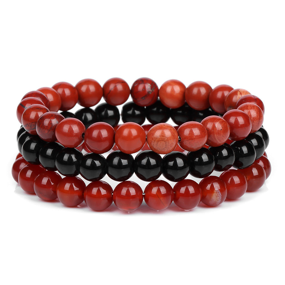 8mm Natural Rose Quartz and Agate Geometric Beaded Bracelet Unisex Crystal Jewelry