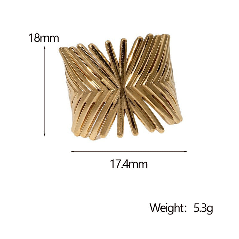 Minimalist 18K Gold Plated Geometric Line Titanium Steel Adjustable Open Ring