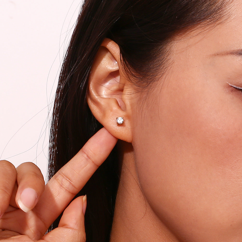 Orecchini a perno tondi da donna minimalisti in acciaio inossidabile con perle e zirconi, con finitura galvanica