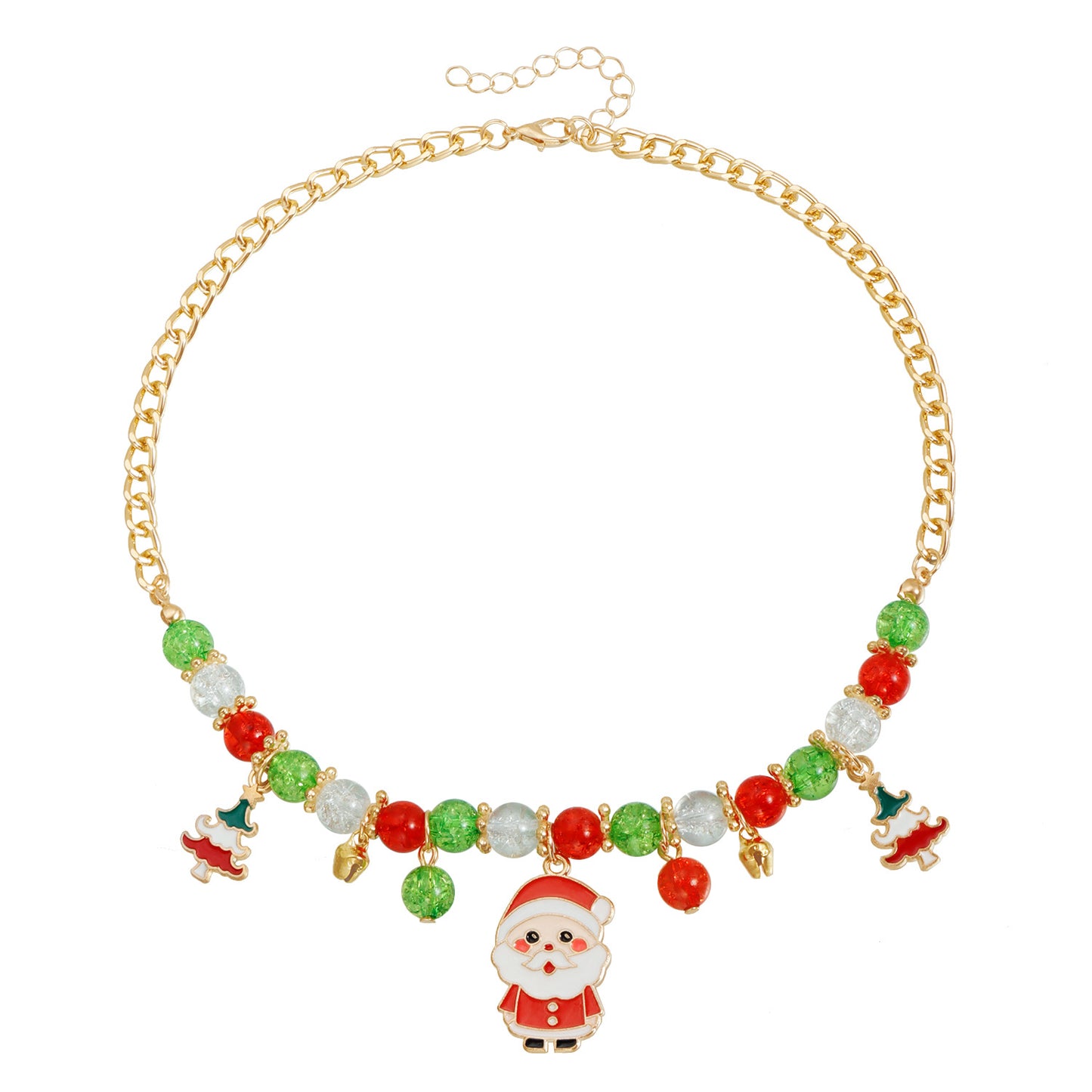 Festive Christmas Santa Pendant Necklace for Women Alloy Geometric Choker with Plated Finish Holiday Gift