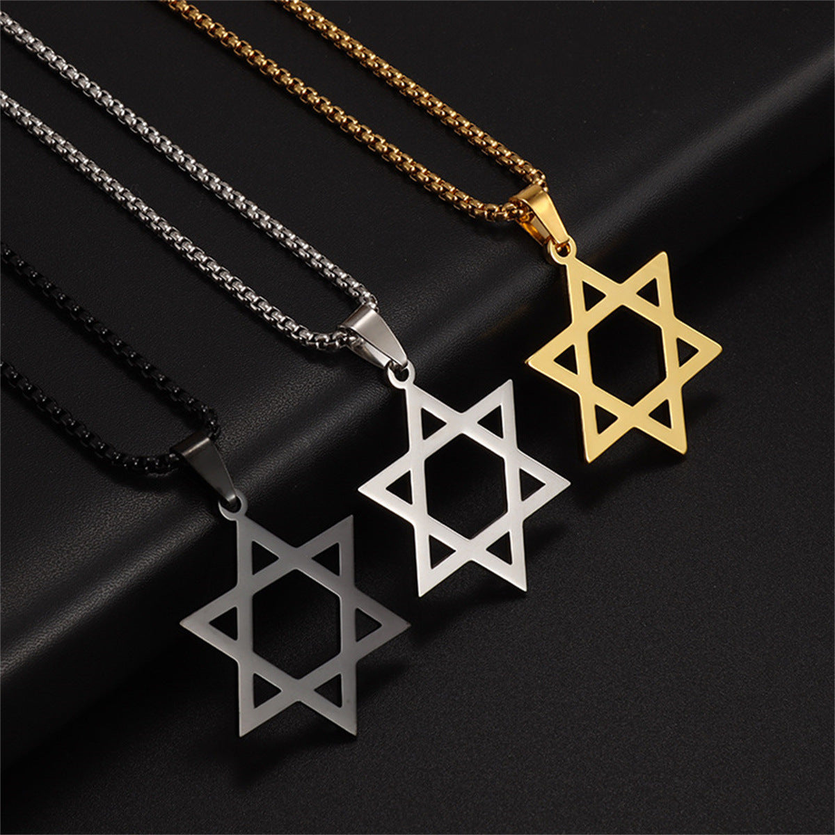 Minimalist Hexagram Pendant Necklace in Titanium Steel with Electroplated Finish on Pearl Chain for Women