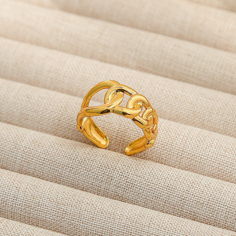 Anello regolabile in acciaio al titanio, stile hip hop geometrico, placcato per donna