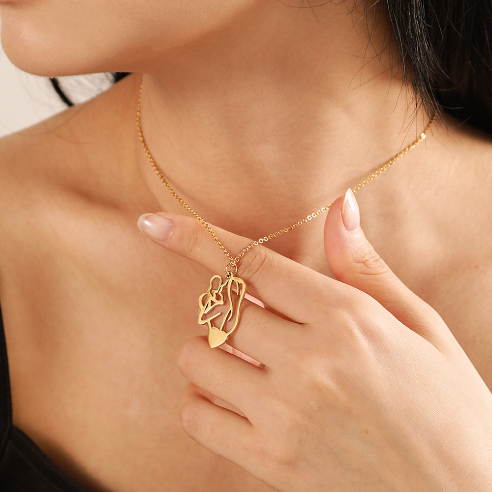 Geometric Gold Plated Stainless Steel Pendant Necklace with Snake Chain for Women
