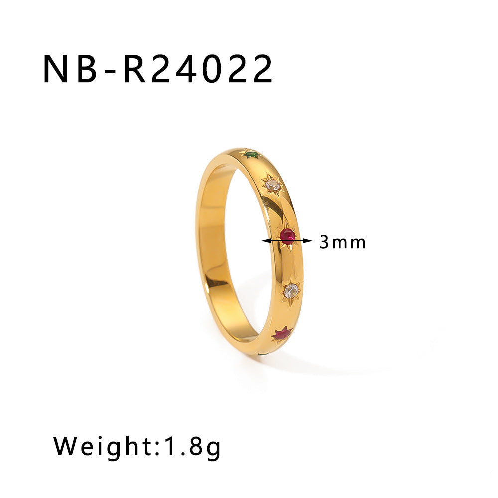 Set di anelli minimalisti a doppio strato in acciaio inossidabile con zirconi micro-incastonati e perle, gioielli unisex placcati oro 18 carati