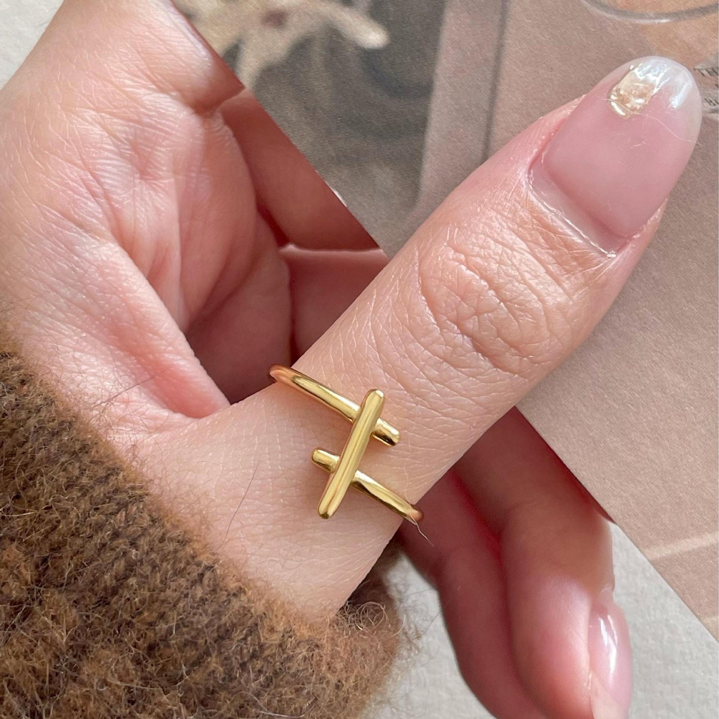 Anillo abierto geométrico minimalista de plata de ley 925 para mujer