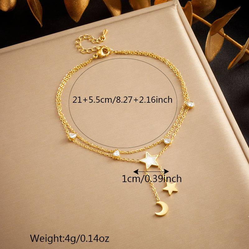 Minimalist Stainless Steel Star Anklet with Layered Chain and Tassel