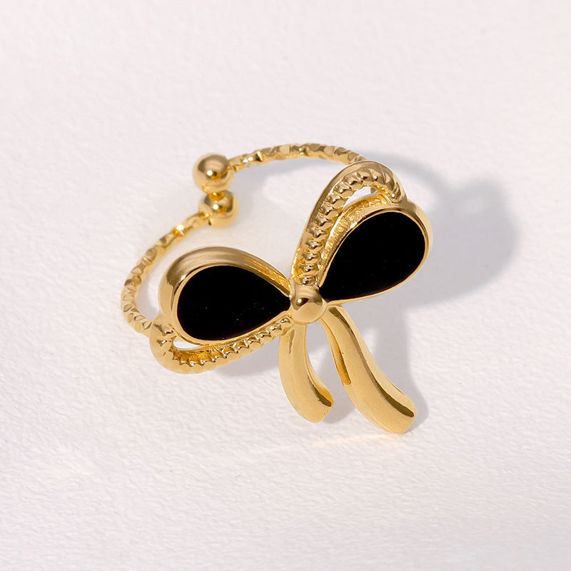 Minimalist Bow-Shaped Stainless Steel Plated Ring for Women with Adjustable Open Band