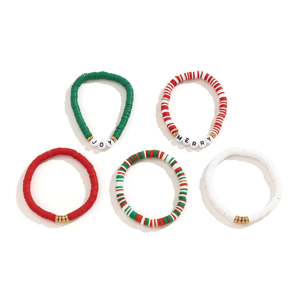Minimalist Polymer Clay Beaded Letter Bracelet Set with Christmas Elements for Women