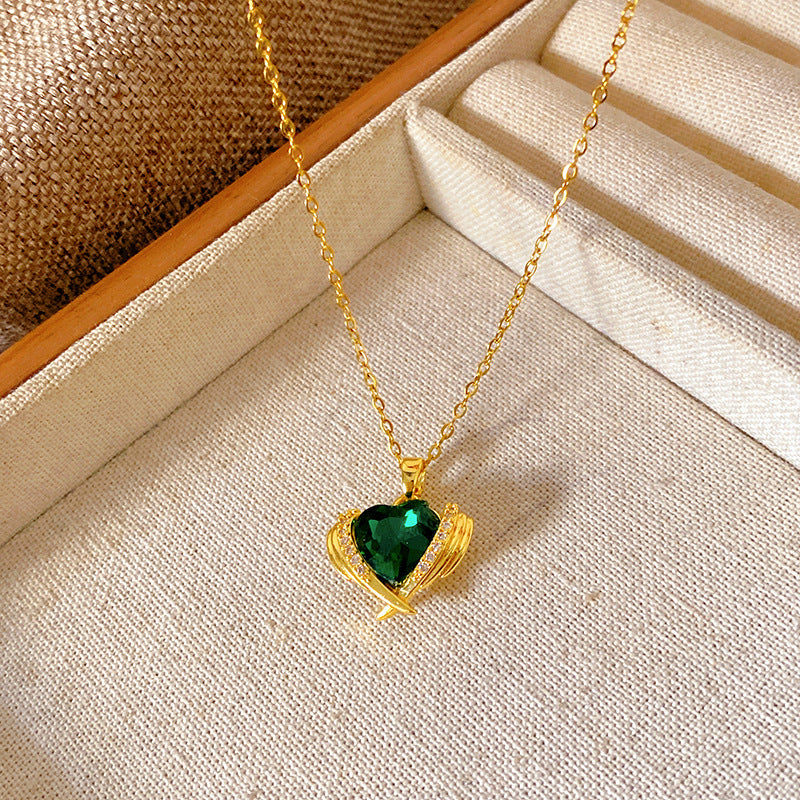 Sweet Minimalist Brass Gourd Pendant with Cubic Zirconia Inlay on Titanium Steel Cable Chain Necklace for Women
