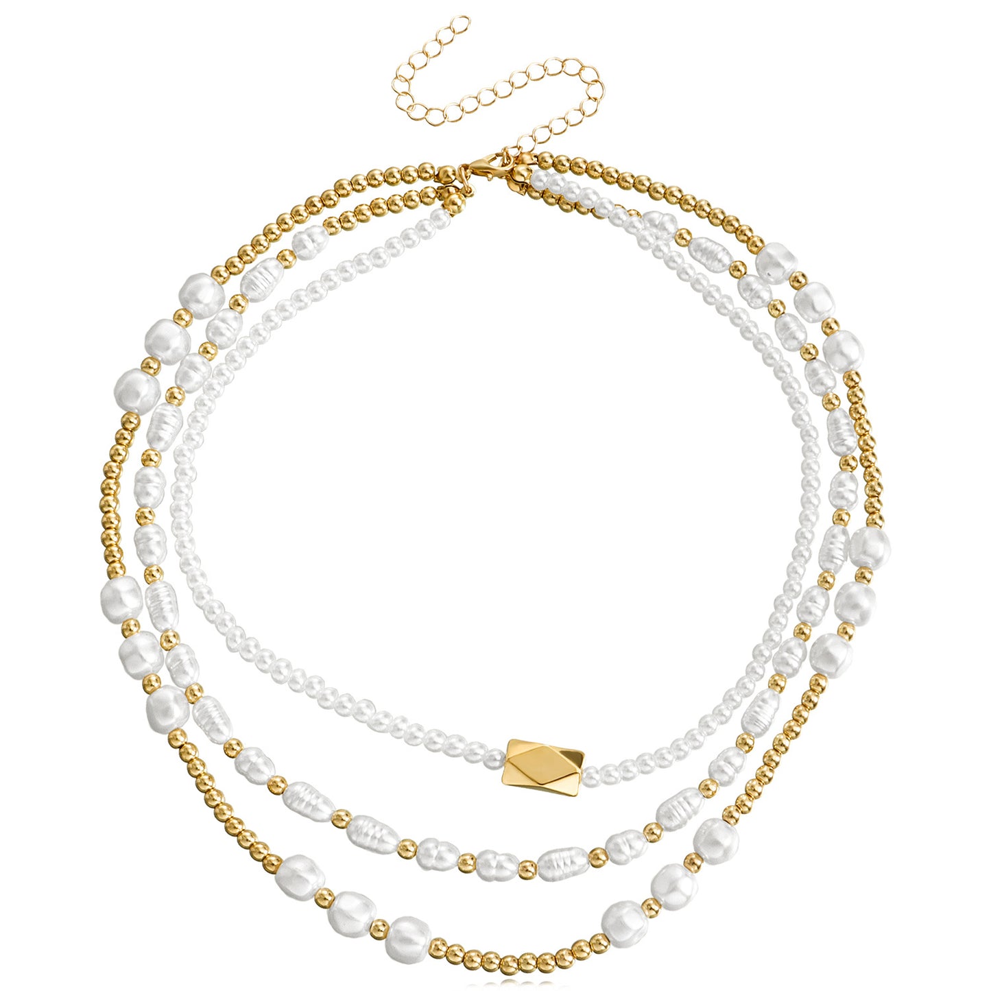 Fashionable Geometric Acrylic and Pearl Pendant Necklace for Women with Plated Alloy Chain and Heart Accent