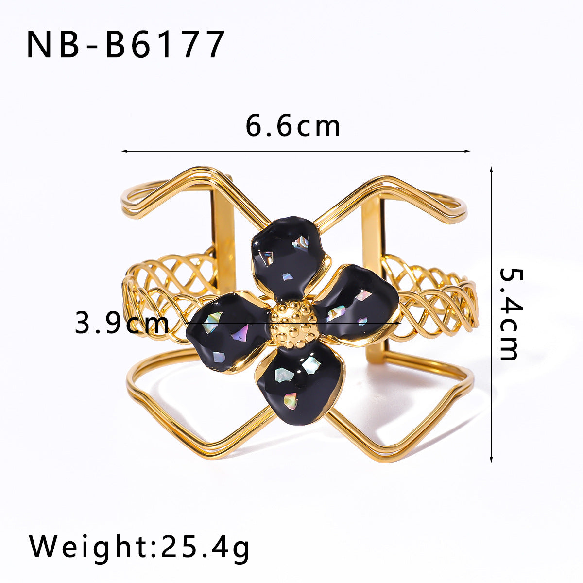 Bracciale rigido regolabile in acciaio inossidabile smaltato con placcatura in oro sottovuoto, motivo floreale geometrico e occhio di Fatima in stile vintage