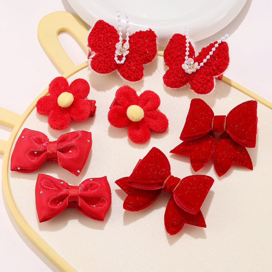 Cartoon Style Bow and Floral Hair Clip for Girls - Handmade Children's Hair Accessory with Rabbit, Strawberry, and Flower Motifs - Soft Non-Slip Design for Ages 3-10