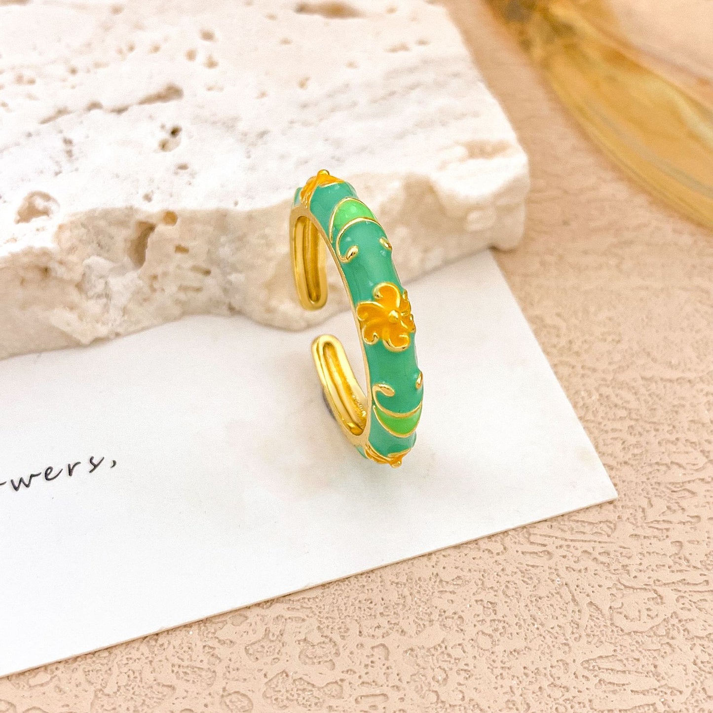 Anello da donna in lega smaltata floreale elegante di lusso