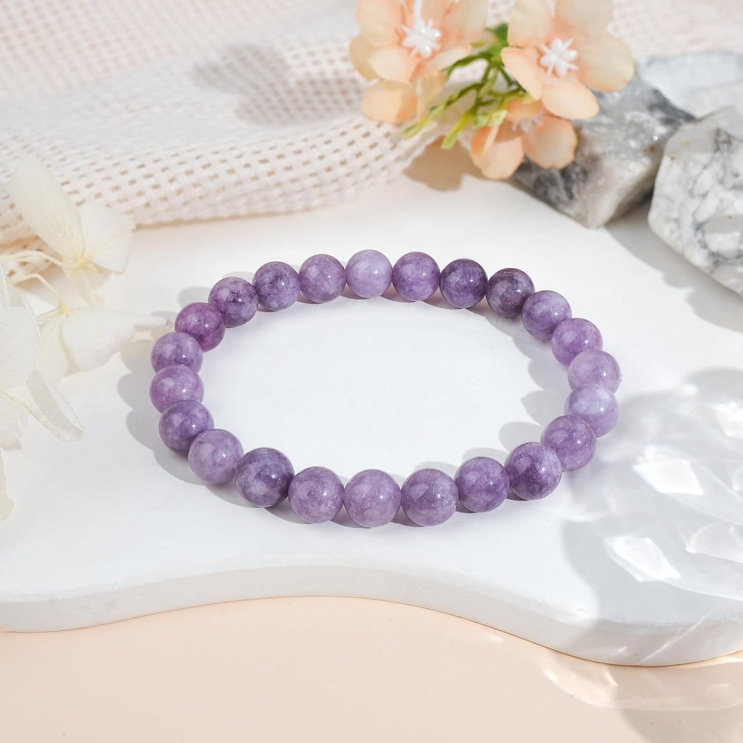 Geometric Natural Stone Beaded Bracelet with Agate and Amethyst Crystal