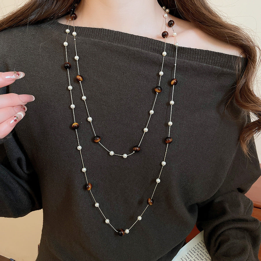 Collana pendente occhio di tigre in stile retrò con design geometrico da donna, catena a maglie color oro, accessorio minimalista di lusso