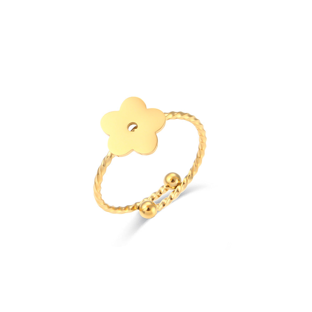 Minimalist Adjustable Butterfly and Crescent Moon Ring for Women in Electroplated 18K Stainless Steel with Hollow-Out Geometric Design