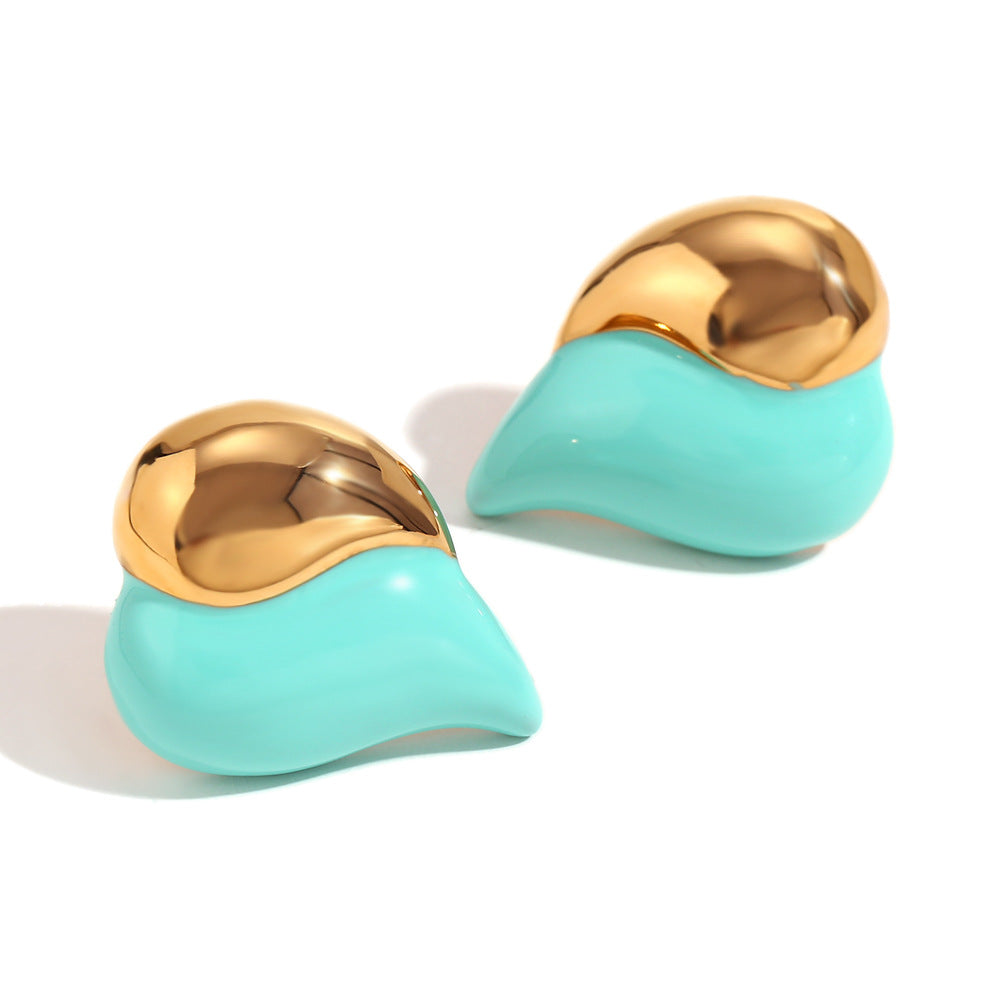 Orecchini da donna in acciaio inossidabile a forma di cuore, stile minimalista, placcati in oro 18 carati e smaltati