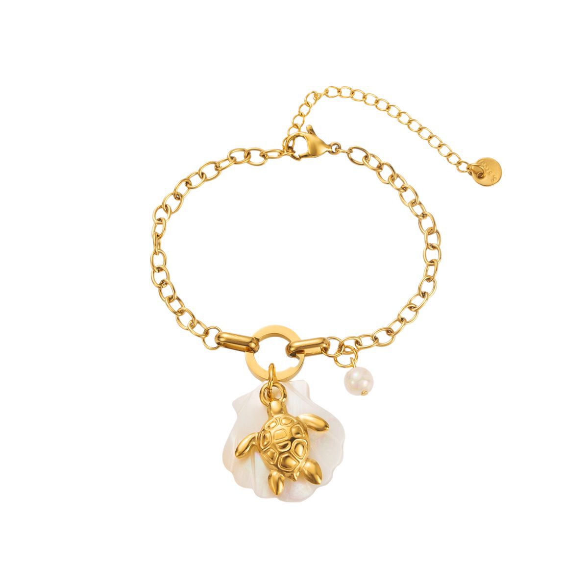Bracciale con ciondoli a tartaruga e conchiglia in acciaio inossidabile placcato oro 14K per donne e uomini, gioiello a tema animale estivo da spiaggia