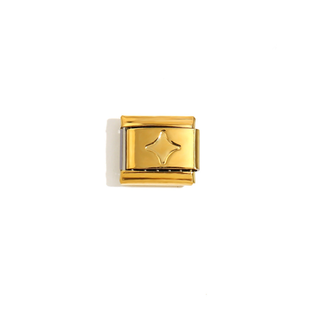 Elegant 18K Gold Plated Drip Oil Square Stainless Steel Charm Bar for Women