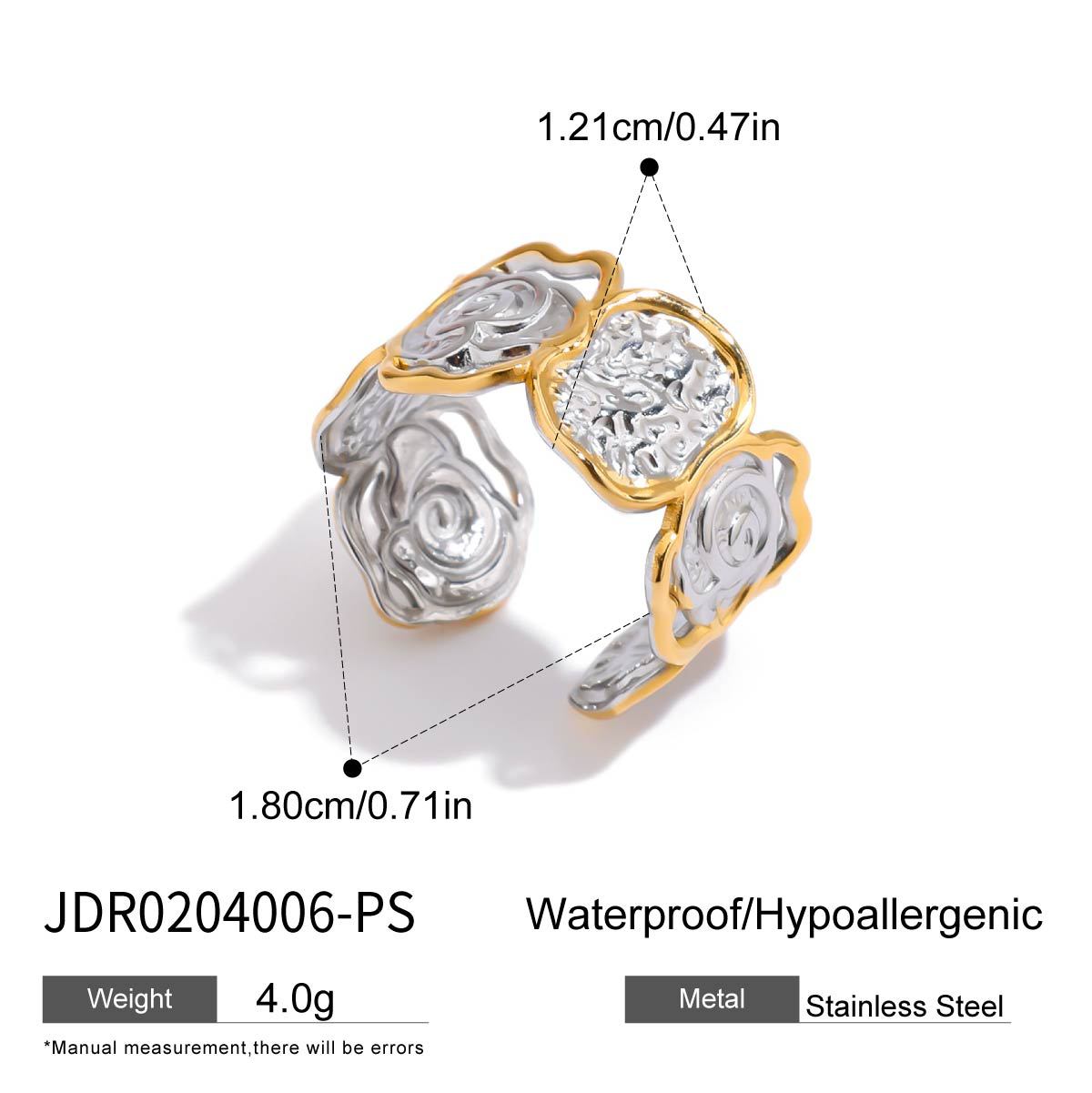 Anello da Donna Minimalista Geometrico in Acciaio Inossidabile con Finitura Placcata, Fascia Regolabile Stile Lusso