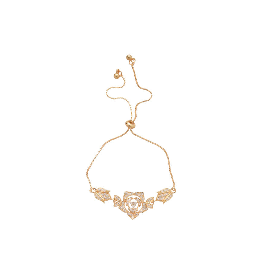 Elegante Bracciale a Mano Floreale da Donna con Intarsio in Zircone in Rame, Stile Minimalista di Lusso