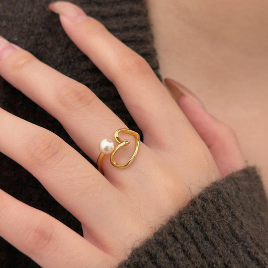 Anello minimalista a forma di cuore in argento sterling S925 con accento intarsiato in argento da donna
