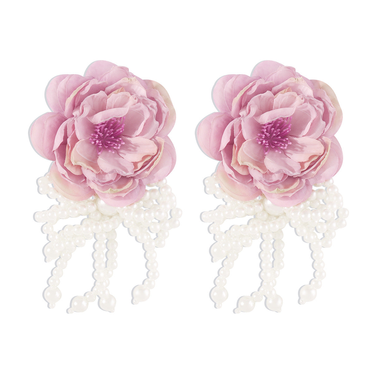 Dulces y Atrevidos Aretes Geométricos de Rosa con Detalles de Camelias de Tela en Colores Pastel Macaron