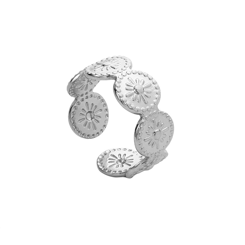Anello da donna regolabile geometrico minimalista in acciaio inossidabile con design cavo e finitura placcata