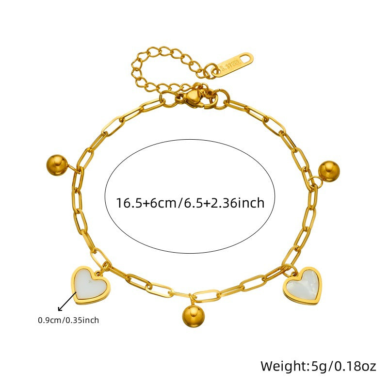 Minimalist Luxury Plated Stainless Steel Heart Pendant Bracelet for Women