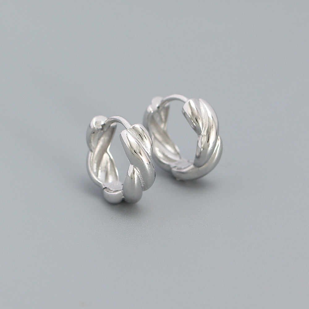 Fashionable OL Geometric Twisted Rope S925 Sterling Silver Hoop Earrings for Women