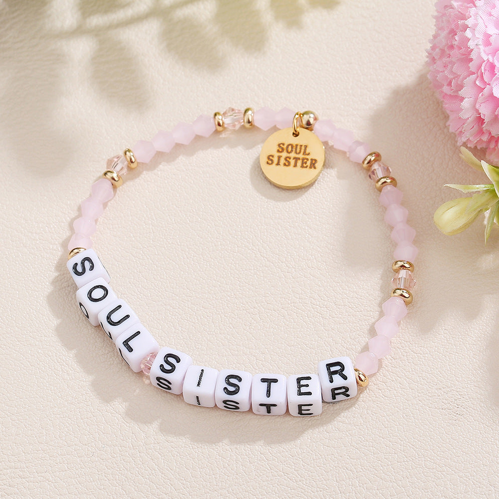 Sweet Acrylic Letter Charm Bar Bracelet for Women DIY Name Beaded Hand Jewelry