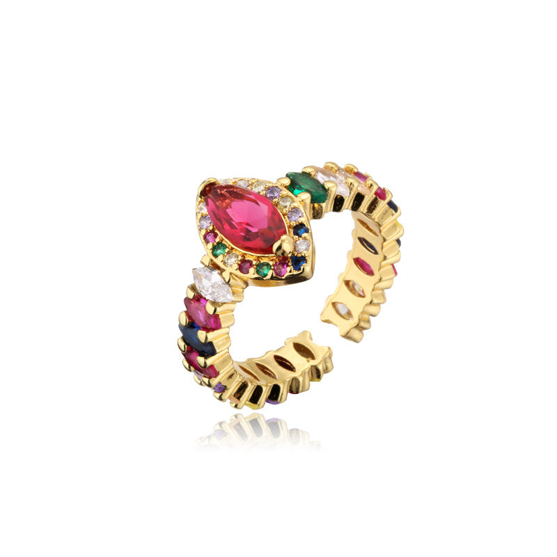 Geometric Micro-Inlay Crystal Cubic Zirconia Brass Gold Plated Ring for Women