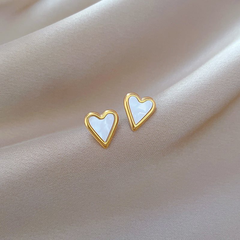 Minimalist Titanium Steel Heart-Shaped Shell Earrings for Women Elegant Cold-Tone Party Jewelry