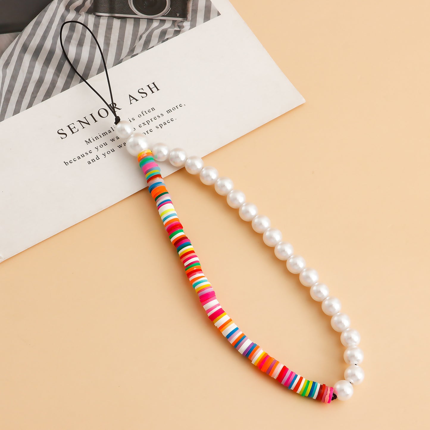Bohemian Sweet Colorful Resin Imitation Pearl Alloy Phone Chain
